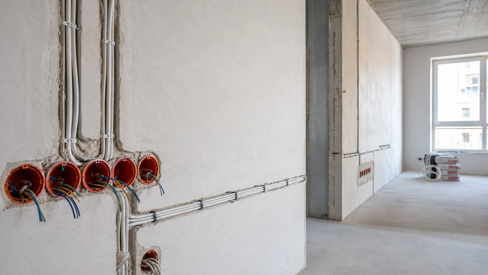Nowa instalacja elektryczna prowadzona w remontowanym mieszkaniu